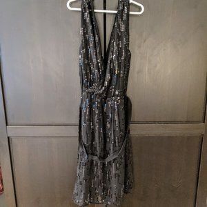 Express Double V neck black sequin dress